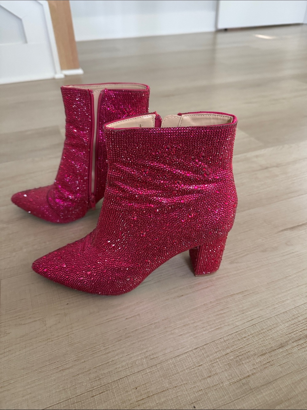 Betsey Johnson Hot Pink Crystal-Embellished Ankle Boots - Picture 3 of 6